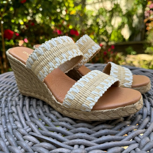 Andre Assous Nolita Raffia Wedge Slide Sandal Beige White Sz 7 - Picture 3 of 11